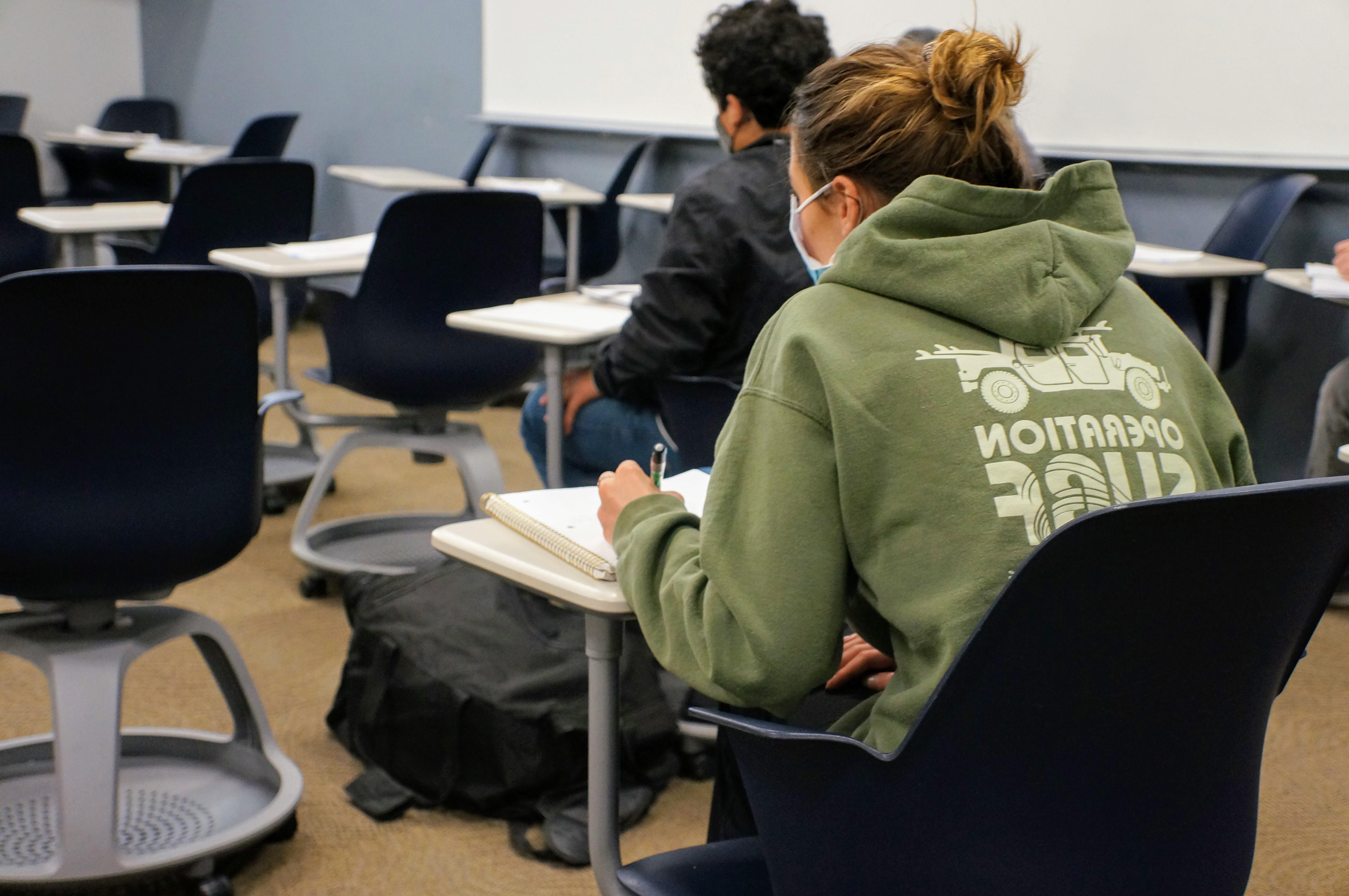 Female student at desk in class